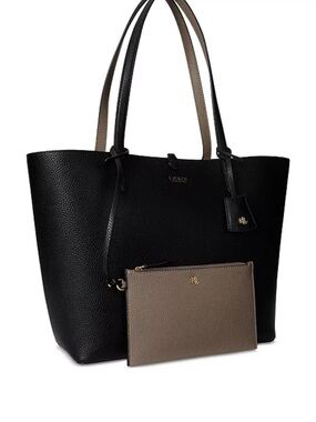Ralph Lauren Black Faux Leather Reversible Tote